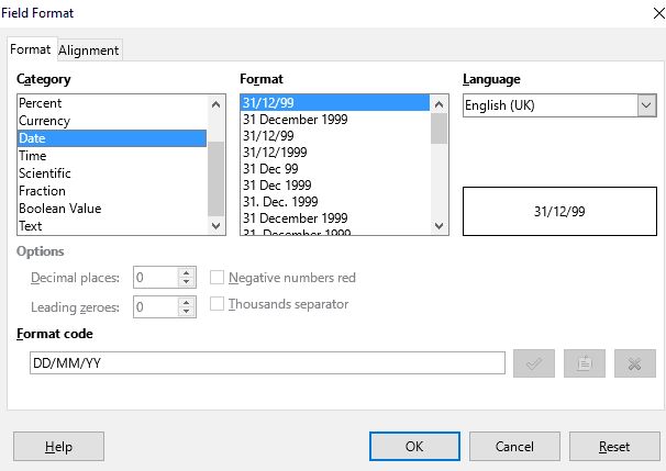 9 Field Format