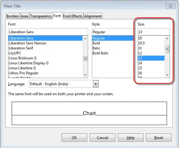 Chart Font