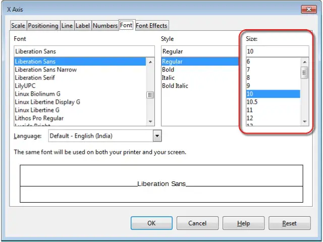 Chart X Axis Font