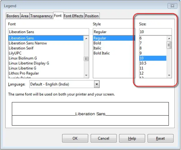 Chart legend Font