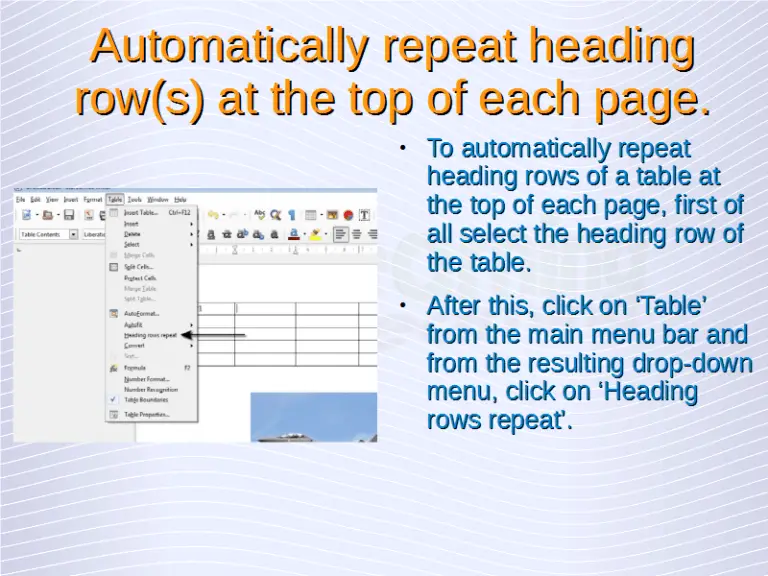 Advanced Word Processing Table Headings